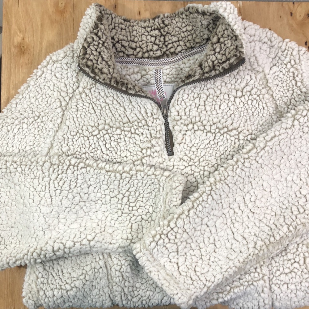 Cozy Sherpa Half Zip Cream Pullover Fuzzy Warm XL